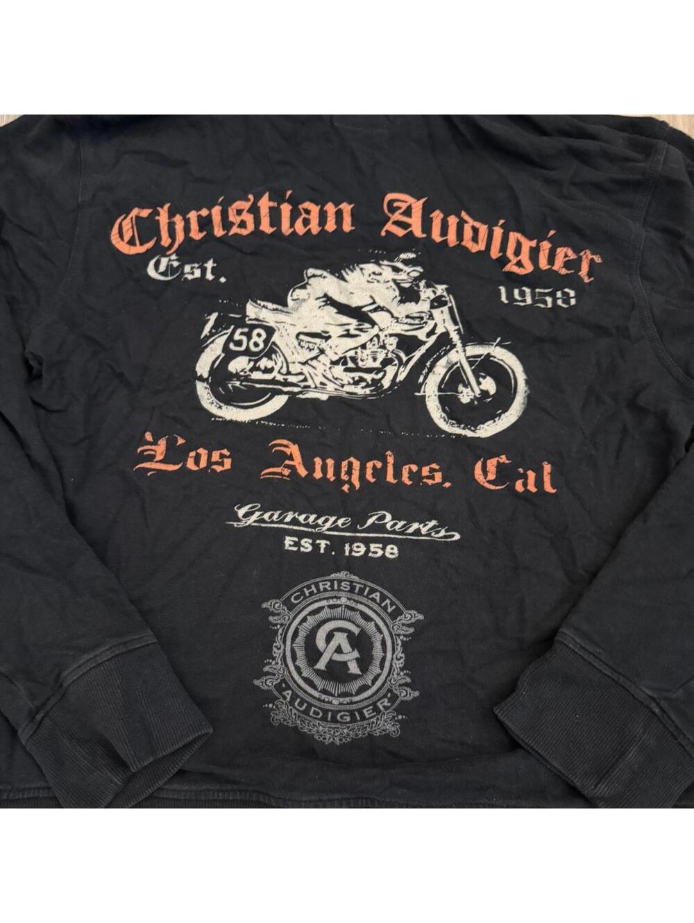 Vintage Christian Audigier black cotton hoodie size L #motorcycle - Picture 2 of 5